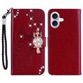 iPhone 17 Owl Rhinestone Wallet Case - Red