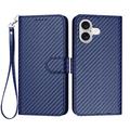 iPhone 17 Premium Wallet Case with Strap - Carbon Fiber Texture - Carbon Blue