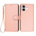 iPhone 17 Premium Wallet Case with Strap - Carbon Fiber Texture - Carbon Pink