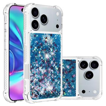 iPhone 17 Pro Glitter Quicksand TPU Case - Blue Hearts