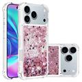 iPhone 17 Pro Glitter Quicksand TPU Case - Rose Gold Hearts