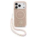 iPhone 17 Pro Guess IML Flowers Allover Electro Case with Pearl Strap - MagSafe Compatible
