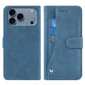iPhone 17 Pro Max Elegant Retro Wallet Case with Rotating Card Holder - Blue