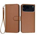 iPhone 17 Pro Max Premium Wallet Case with Strap - Carbon Fiber Texture - Carbon Coffee