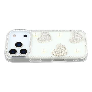 iPhone 17 Pro Max Sparkling Love and Pearl Hybrid Case - White
