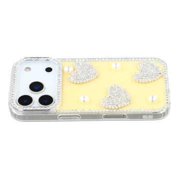 iPhone 17 Pro Max Sparkling Love and Pearl Hybrid Case - Yellow