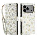 iPhone 17 Pro/18 Pro Rhombic Floral Wallet Case - Yellow Flowers