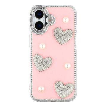 iPhone 17 Sparkling Love and Pearl Hybrid Case - Pink