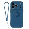 iPhone 18 Pro Liquid Silicone Case with Ring Holder and Wrist Strap - Midnight Blue