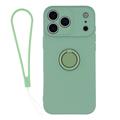 iPhone 18 Pro Liquid Silicone Case with Ring Holder and Wrist Strap - Mint