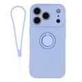 iPhone 18 Pro Max Liquid Silicone Case with Ring Holder and Wrist Strap - Light Purple