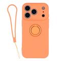 iPhone 18 Pro Max Liquid Silicone Case with Ring Holder and Wrist Strap - Orange