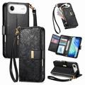 iPhone Air Floral & Leaf Pattern Wallet Case with Zipper Pocket & Wrist Strap