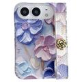 iPhone Duo Embossed Watercolor Floral Case with Wrist Strap - Blue