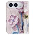 iPhone Duo Embossed Watercolor Floral Case with Wrist Strap - Pink