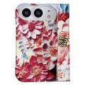 iPhone Duo Embossed Watercolor Floral Case with Wrist Strap - Red
