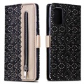 Lace Pattern Samsung Galaxy S20 Wallet Case with Stand Feature - Black