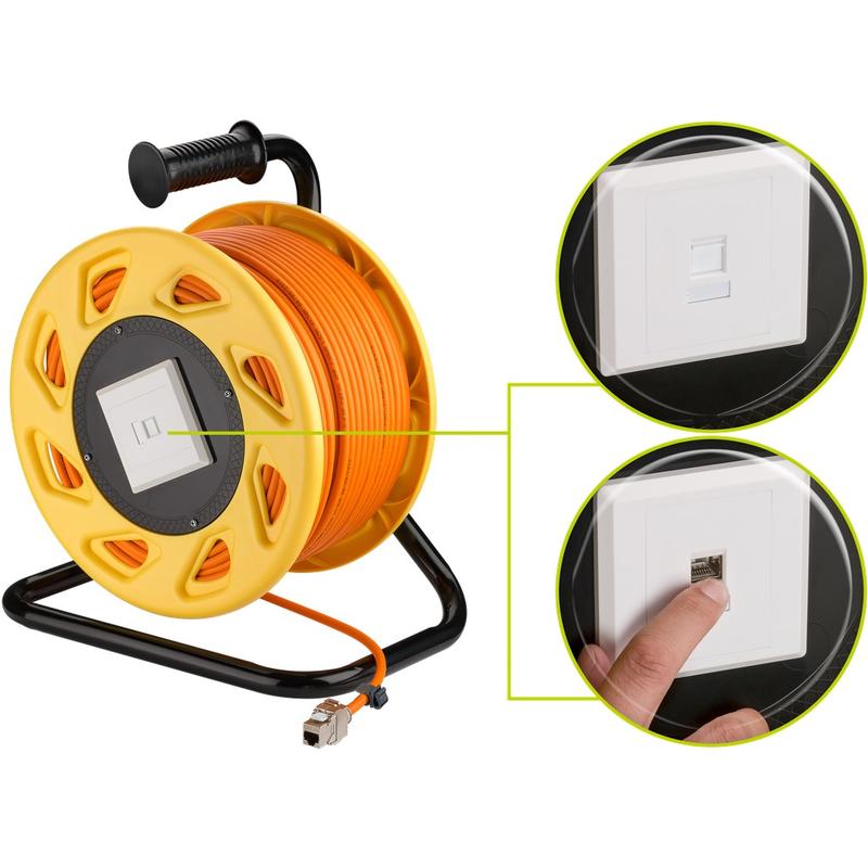 Goobay RJ45 CAT 7A Network Cable Reel with Network Tester 90m Orange