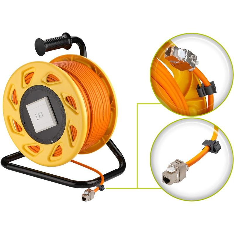 Goobay RJ45 CAT 7A Network Cable Reel with Network Tester 90m Orange