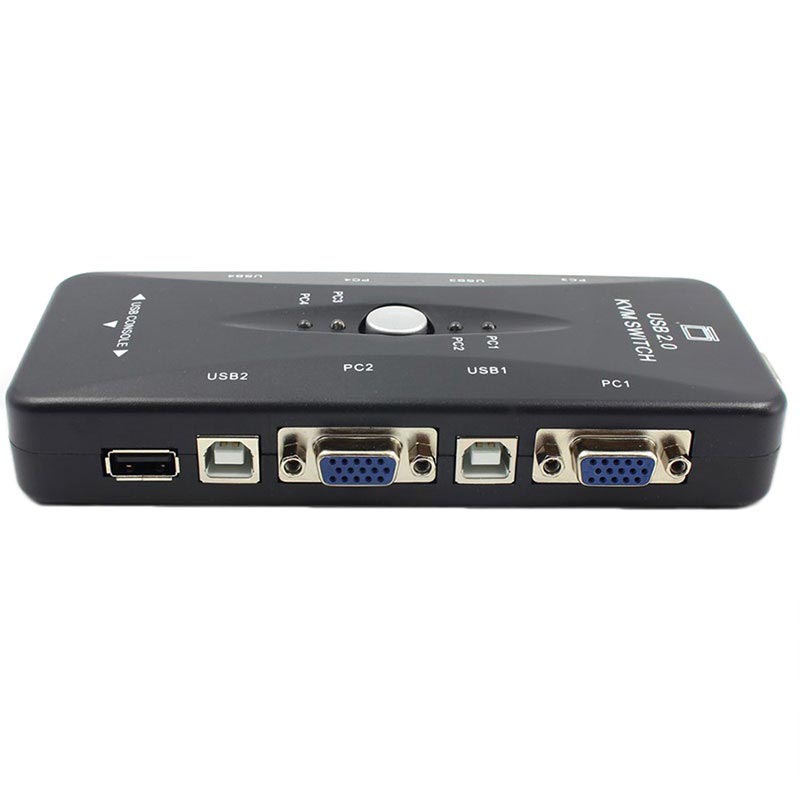 USB 2.0 4 Port Monitor SVGA VGA KVM Switch Box 4 Cables for PC Keyboard Mouse 
