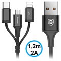 Baseus 3-in-1 USB Cable - Lightning, Type-C, MicroUSB - Black