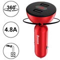 Baseus BSC-C9X1 Shake Head Car Charger - Dual USB, LCD, 4.8A - Red