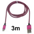 Premium USB 2.0 / MicroUSB Cable - 3m - Hot Pink