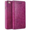 iPhone 6 / 6S Qialino Wallet Leather Case - Crocodile Skin - Hot Pink