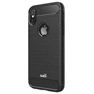 Saii Brushed iPhone XS TPU Case - Carbon Fiber - Black