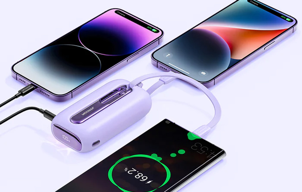Joyroom JR-L012 Colorful 10000mAh Power Bank - USB-C & Lightning Cable, 22.5W - Purple