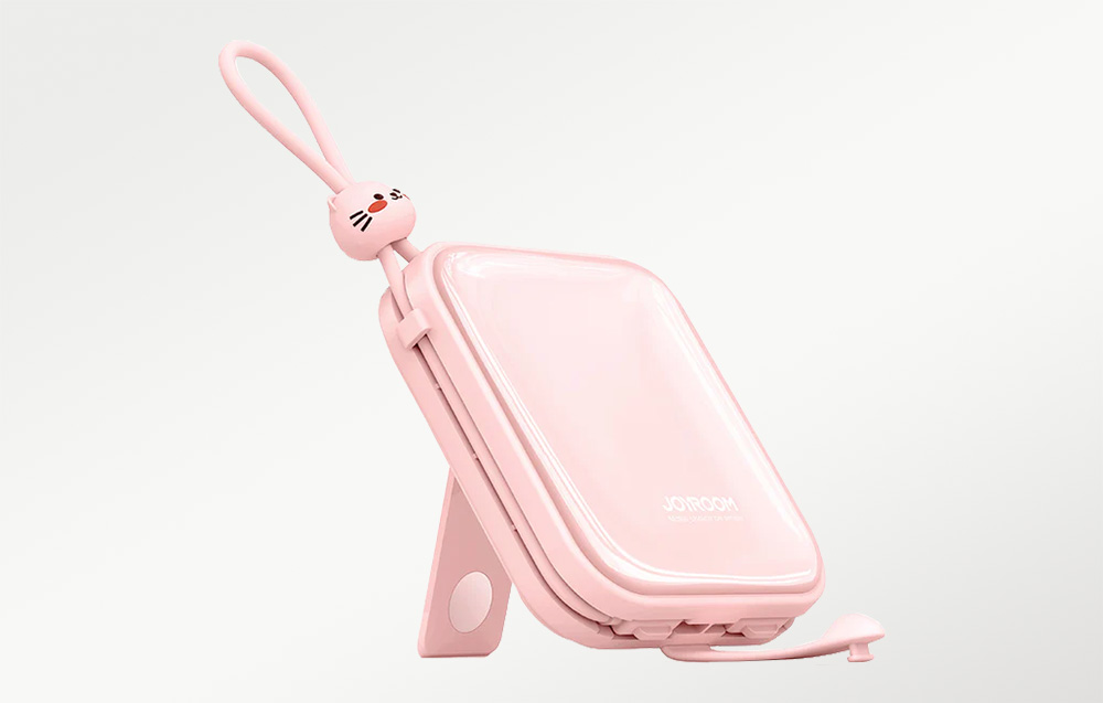 Joyroom JR-L009 Cutie Power Bank 10000mAh w. USB-C & Lightning Cables - 12W - Pink