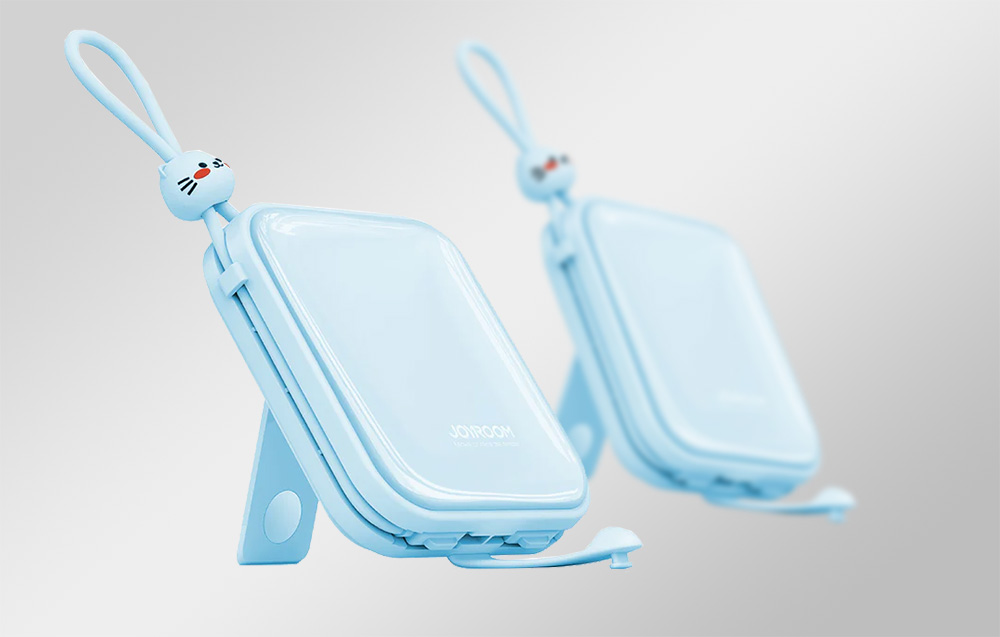Joyroom JR-L008 Cutie Power Bank 10000mAh w. USB-C & Lightning Cables - 22.5W - Blue