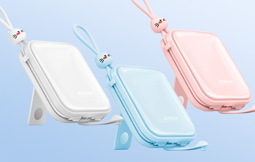 Joyroom JR-L008 Cutie Power Bank 10000mAh w. USB-C & Lightning Cables - 22.5W - Blue
