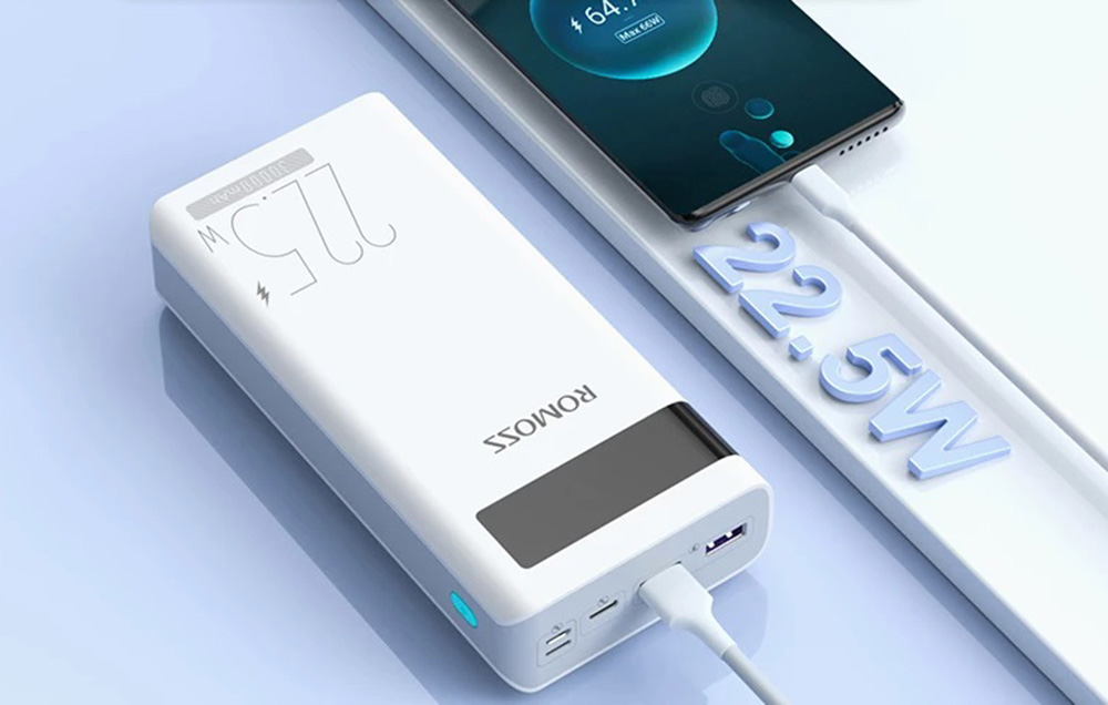 Romoss Sense 8PF Power Bank 30000mAh - 22.5W, PD, QC, FCP - White