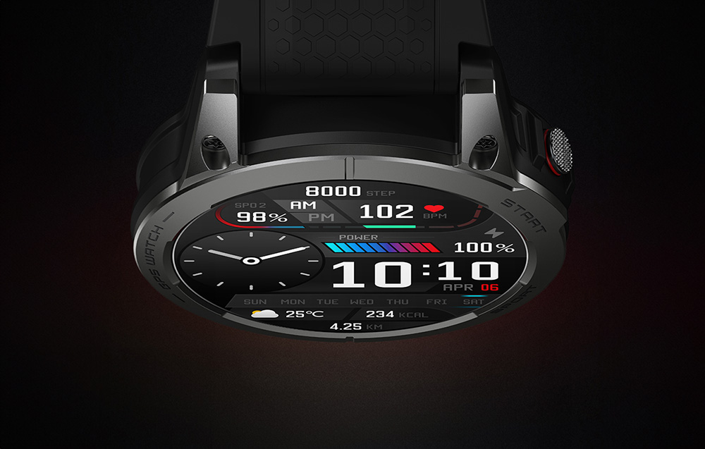 Zeblaze Stratos 3 Smartwatch w. GPS, Ultra HD AMOLED Display - Black
