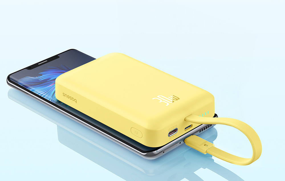 Baseus Magnetic Mini Wireless Power Bank 10000mAh/30W - USB-C Cable, MagSafe Compatible - Yellow