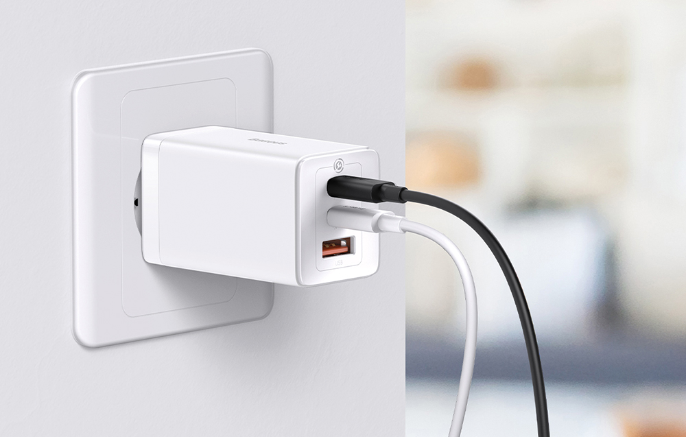 Baseus GaN5 Pro 65W Wall Charger - 2xUSB-C, USB-A - White